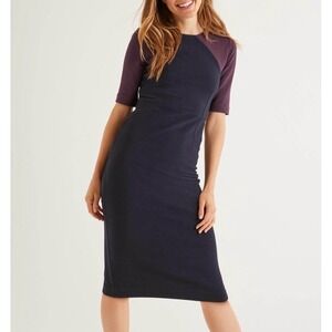 BODEN Navy Colorblock Ribbed Ponte Dress Preppy Career Professional Work Size 8R